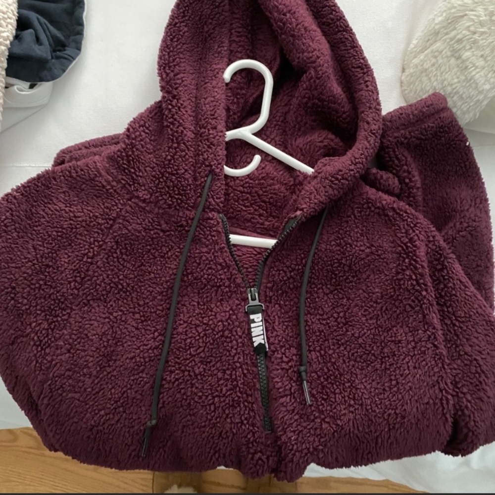 PINK cranberry fuzzy quarter zip.